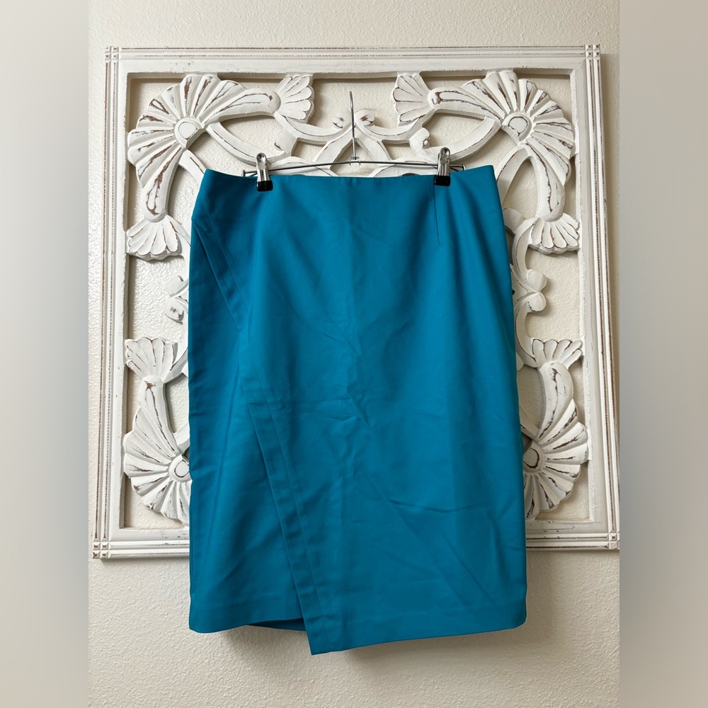 🔥LB Double Weave Stretch Wrap Pencil Skirt • Vibrant Teal • Size 14 • New